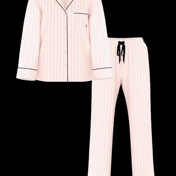 Victoria's Secret Pink and White Striped Pajama Set with Silver - Picture 3 of 12